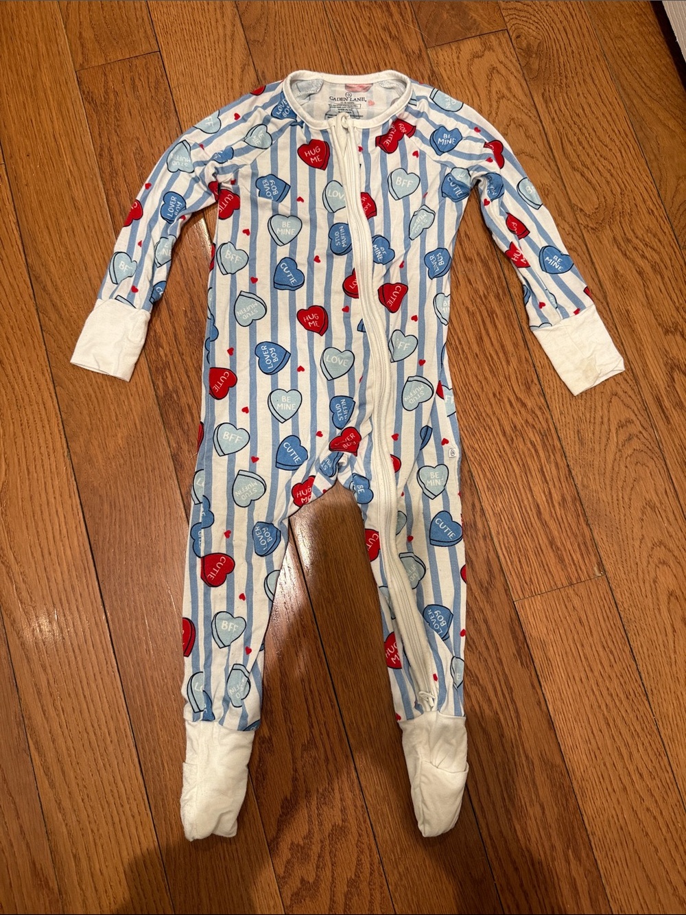 Caden Lane Blue, Red & Light Blue Conversation Heart Footie